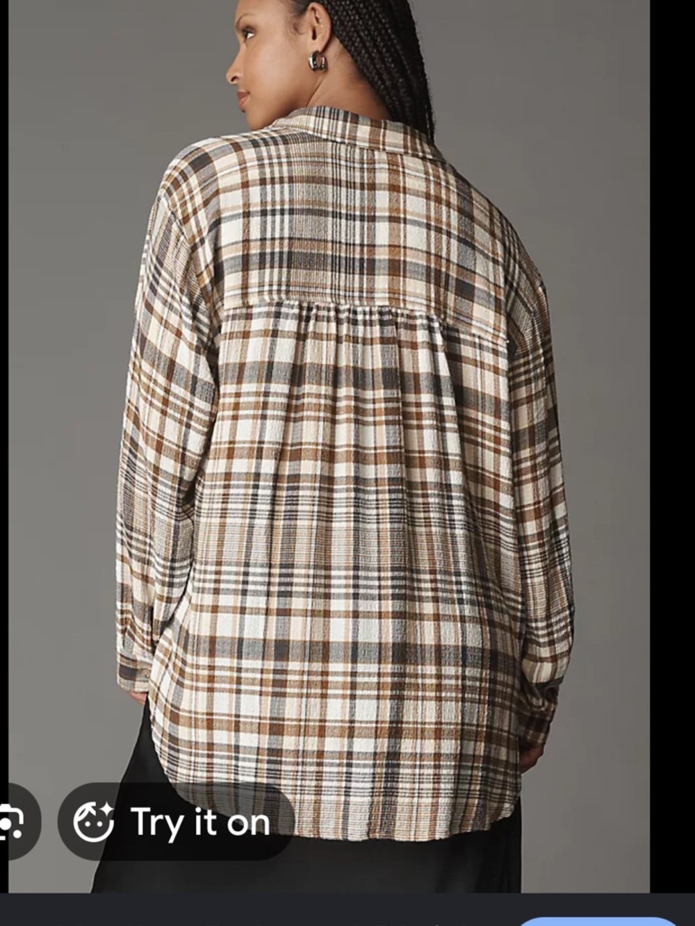 Anthropologie Pilcro Hadley Relaxed Plaid Button Down Shirt Brown Size Medium - Picture 3 of 6